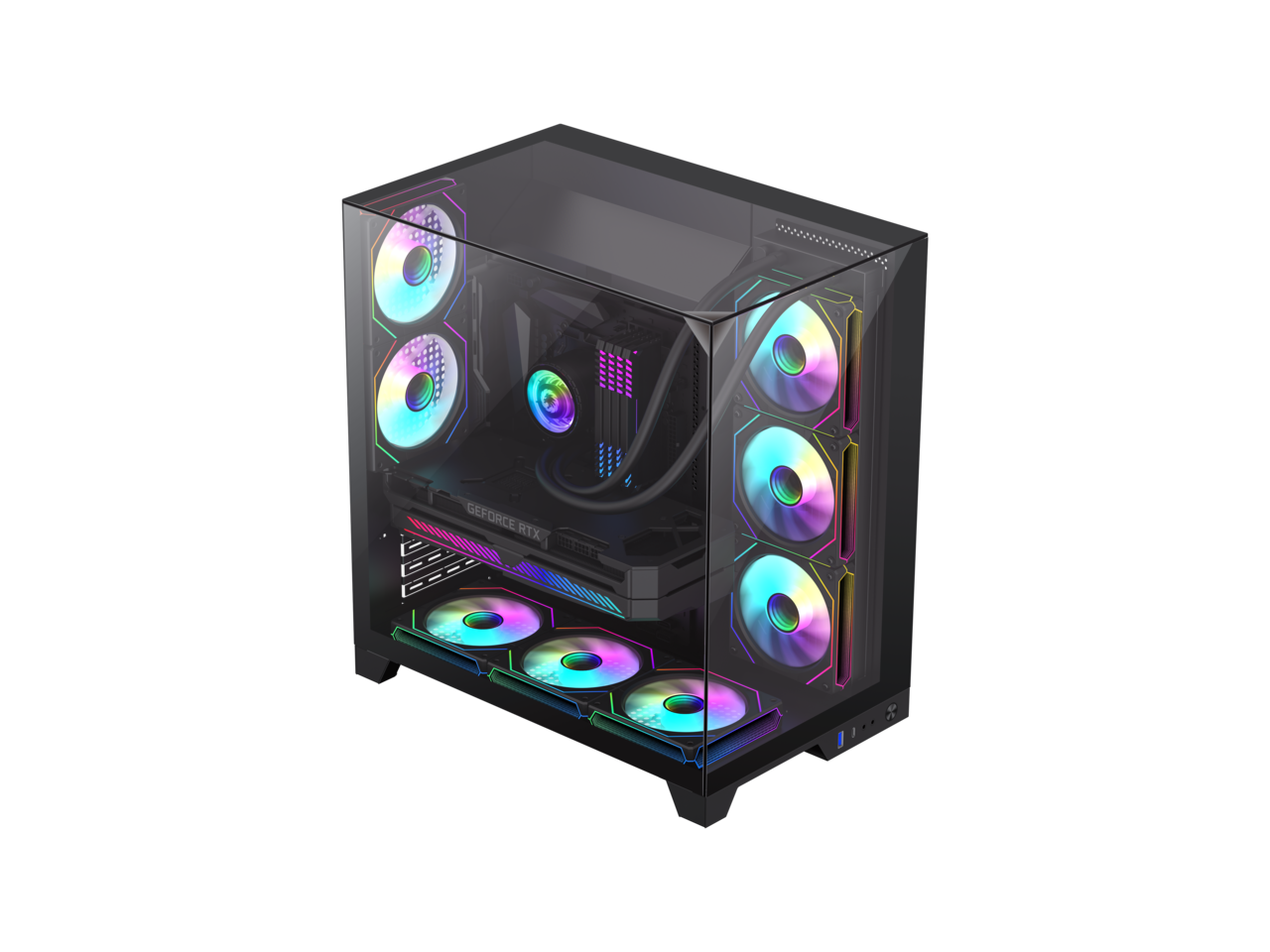 GAMEMAX Infinity Plus Black USB3.0 / Type C ATX Mid-Tower Gaming Computer Case w/3 x Tempered Glass Side Panel