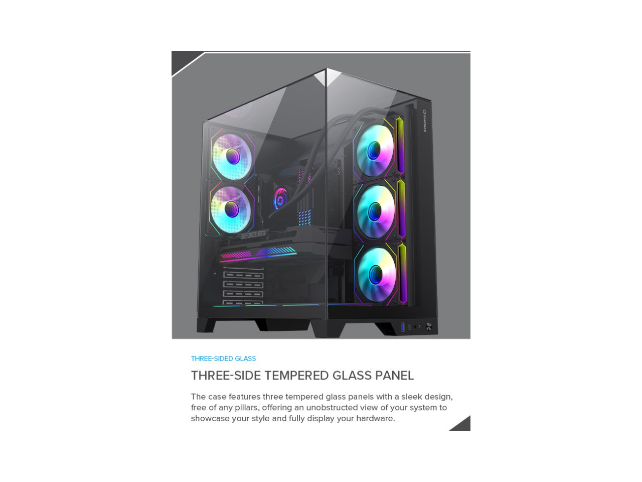 GAMEMAX Infinity Plus Black USB3.0 / Type C ATX Mid-Tower Gaming Computer Case w/3 x Tempered Glass Side Panel