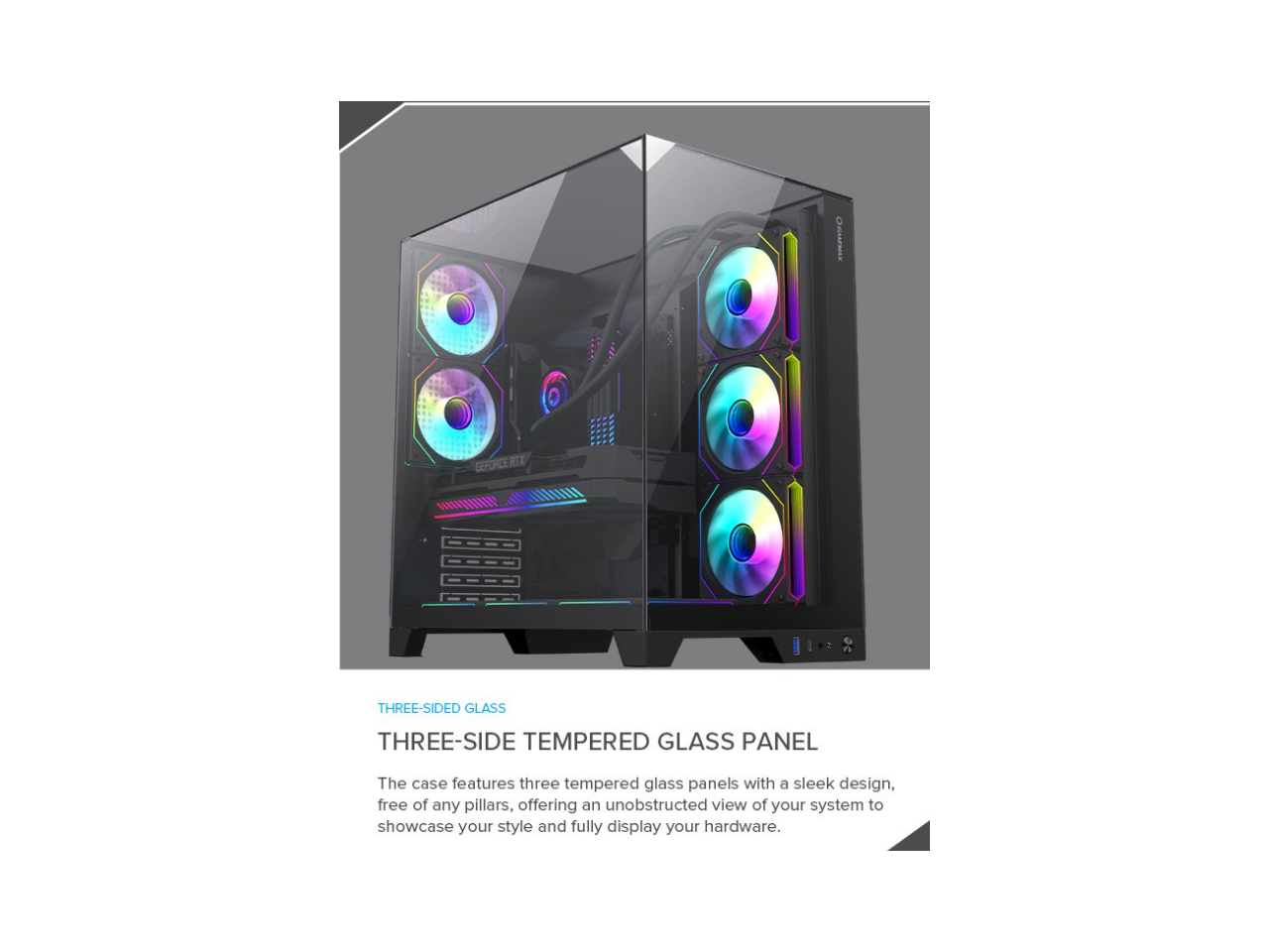 GAMEMAX Infinity Plus Black USB3.0 / Type C ATX Mid-Tower Gaming Computer Case w/3 x Tempered Glass Side Panel