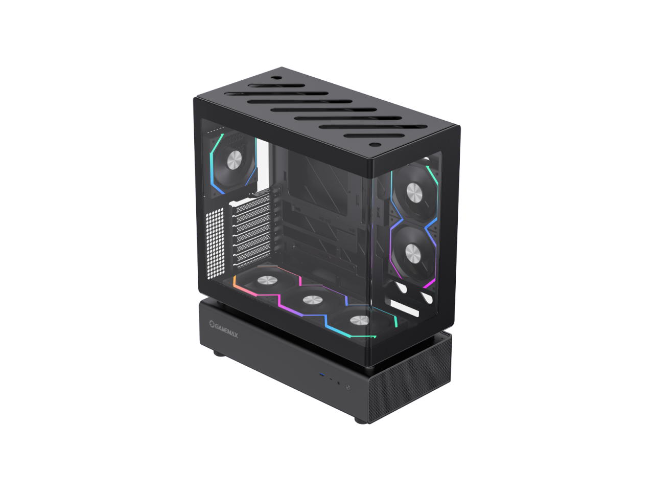 GAMEMAX Infinity N80 BK Black Tempered Glass USB3.0/Type C ATX Mid Tower Case w/6 ARGB Fans (Pre-Installed)