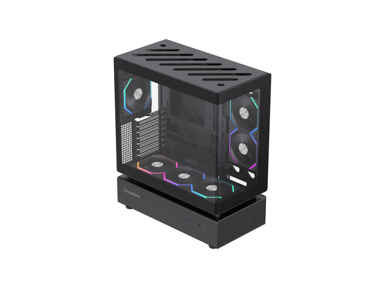 GAMEMAX Infinity N80 BK Black Tempered Glass USB3.0/Type C ATX Mid Tower Case w/6 ARGB Fans (Pre-Installed)