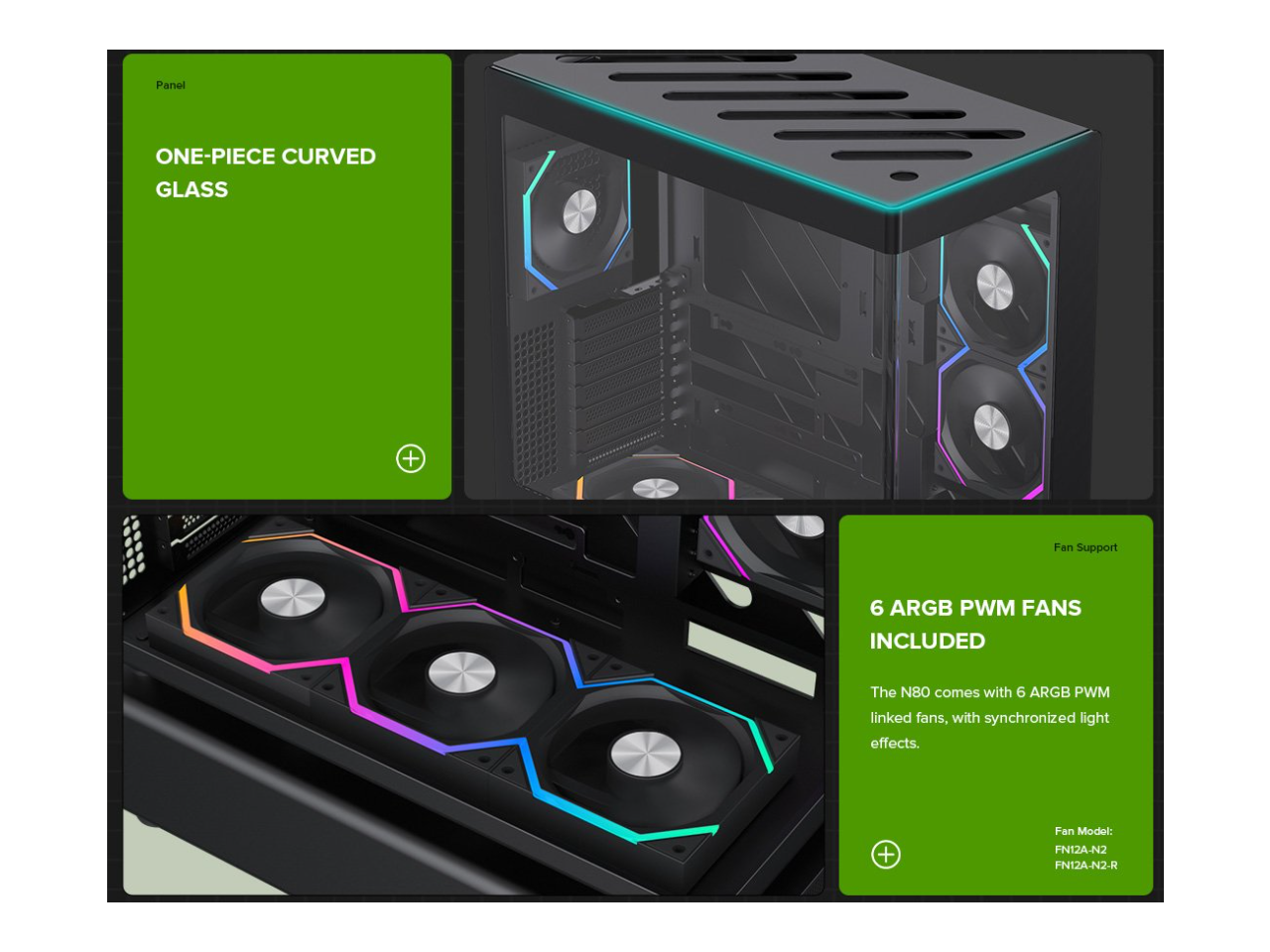 GAMEMAX Infinity N80 BK Black Tempered Glass USB3.0/Type C ATX Mid Tower Case w/6 ARGB Fans (Pre-Installed)