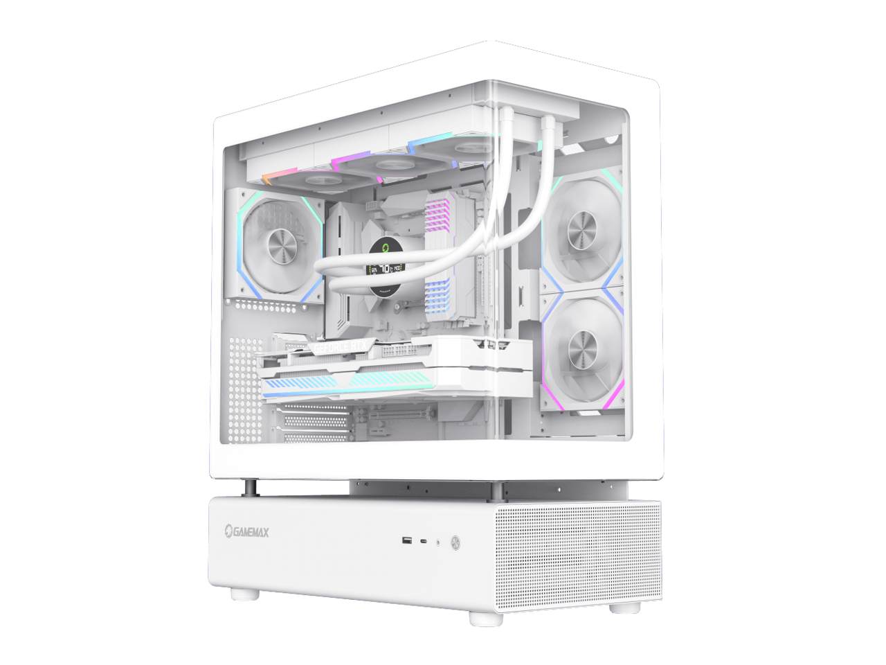 GAMEMAX Infinity N80 WH White Tempered Glass USB3.0/Type C ATX Mid Tower Case w/6 ARGB Fans (Pre-Installed)