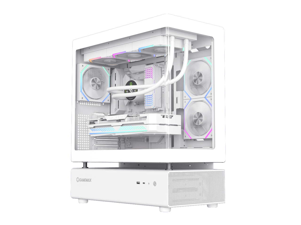 GAMEMAX Infinity N80 WH White Tempered Glass USB3.0/Type C ATX Mid Tower Case w/6 ARGB Fans (Pre-Installed)