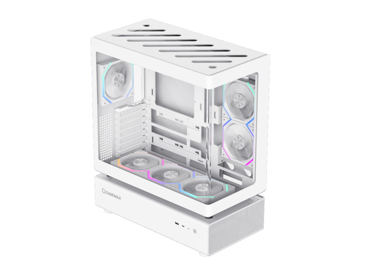 GAMEMAX Infinity N80 WH White Tempered Glass USB3.0/Type C ATX Mid Tower Case w/6 ARGB Fans (Pre-Installed)