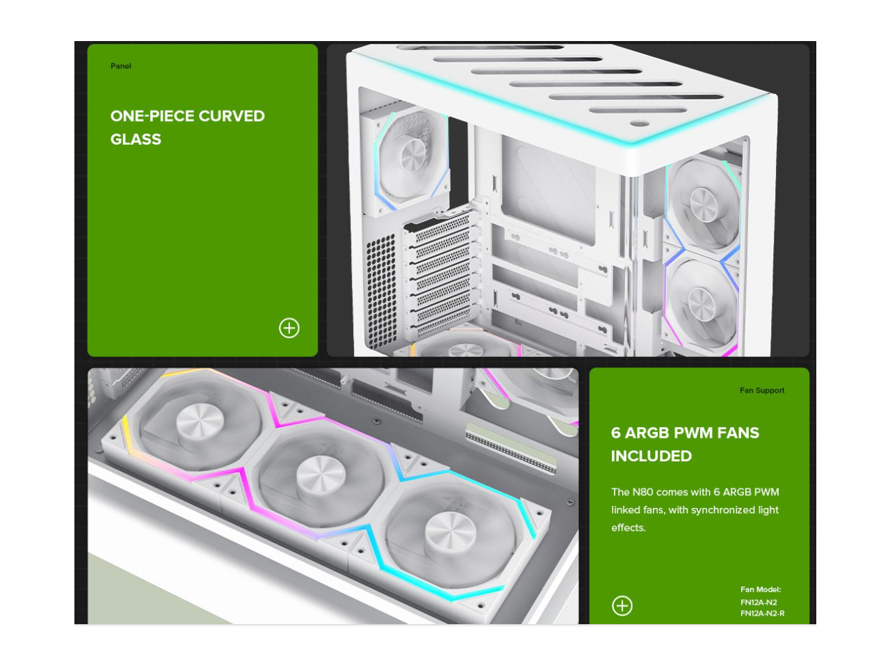 GAMEMAX Infinity N80 WH White Tempered Glass USB3.0/Type C ATX Mid Tower Case w/6 ARGB Fans (Pre-Installed)