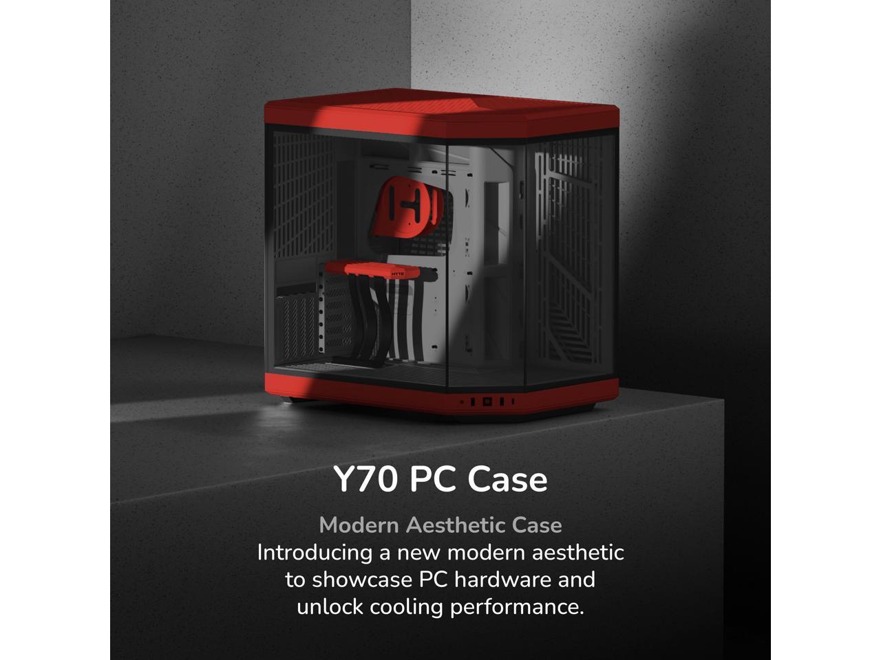 HYTE Y70 CS-HYTE-Y70-BR Dual Chamber Mid-Tower ATX Case with PCIe 4.0 Express Riser Cable Included, Red/Black