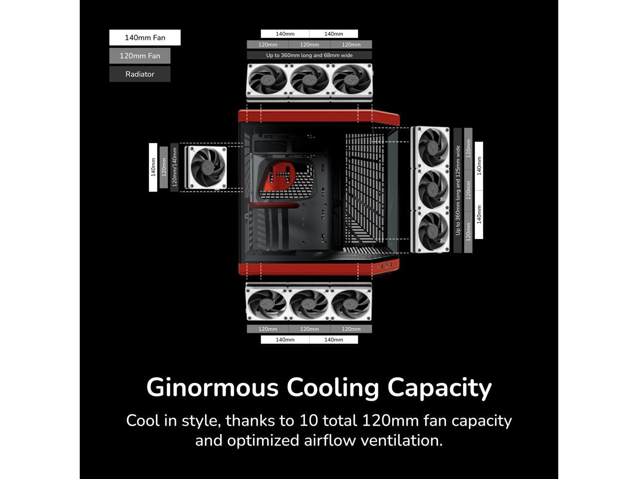 HYTE Y70 CS-HYTE-Y70-BR Dual Chamber Mid-Tower ATX Case with PCIe 4.0 Express Riser Cable Included, Red/Black