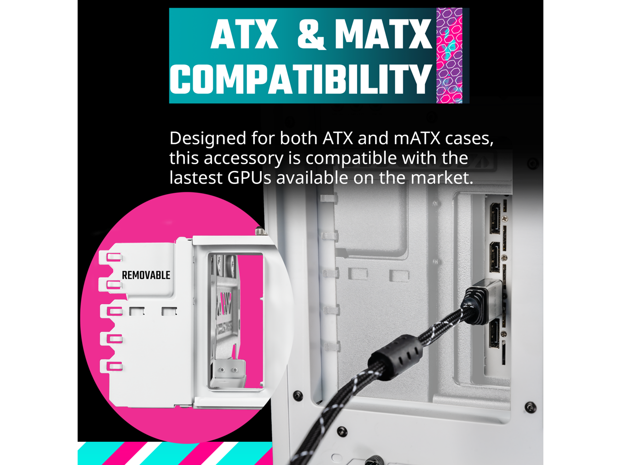 Cooler Master MasterAccessory Vertical GPU Card Holder Kit V3 White, Premium Riser Cable PCI-E 4.0 x16-165mm, PCIe 3.0 Compatible, Adjustable Length for E-ATX|ATX|Micro ATX Case (MCA-U000R-WFVK03)