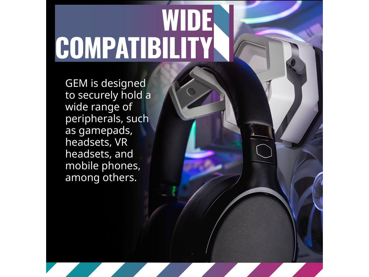 Cooler Master MasterAccessory GEM Magnetized Multi-Surface Mounting Gaming Storage for Peripherals, Gamepads, Headsets, VR Headsets, Mobile Phones, Rubberized Protective Arms (MCA-U000R-KPHK00)