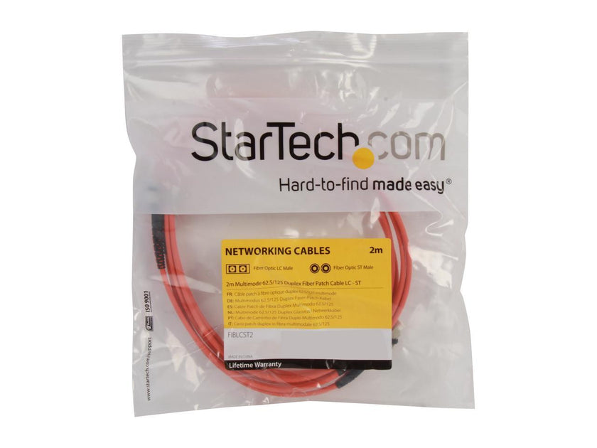 StarTech.com FIBLCST2 6.4 ft. Multimode 62.5/125 Duplex Fiber Patch Cable LC - ST