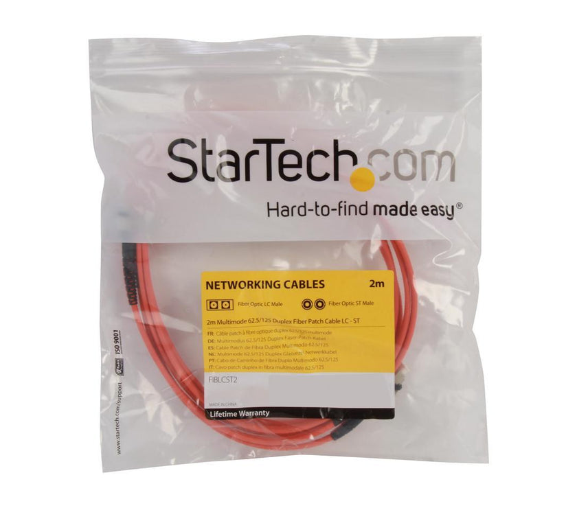 StarTech.com FIBLCST2 6.4 ft. Multimode 62.5/125 Duplex Fiber Patch Cable LC - ST