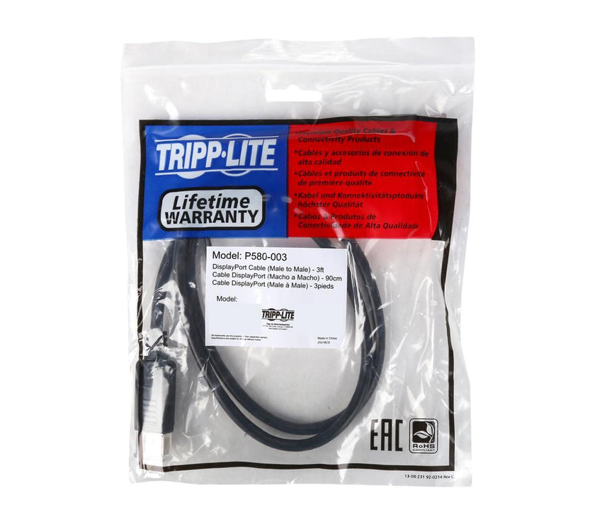 Tripp Lite P580-003 3 ft. Black Displayport Monitor Cable M/M Male to Male
