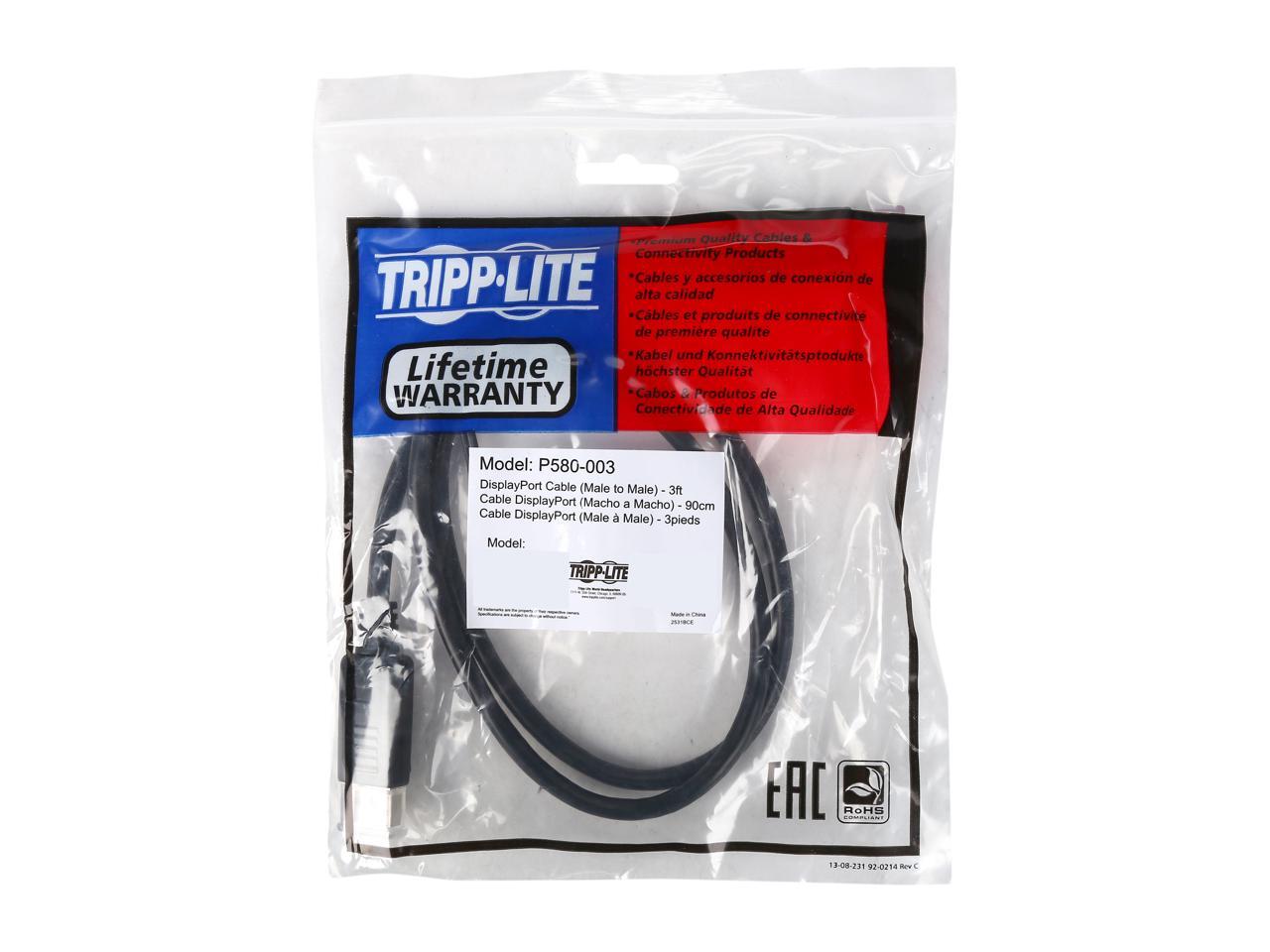 Tripp Lite P580-003 3 ft. Black Displayport Monitor Cable M/M Male to Male