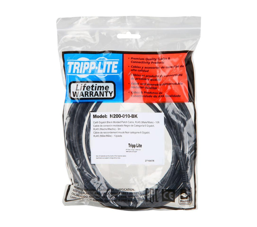 TRIPP LITE N200-010-BK 10 ft. Cat 6 Black Network Ethernet Cable