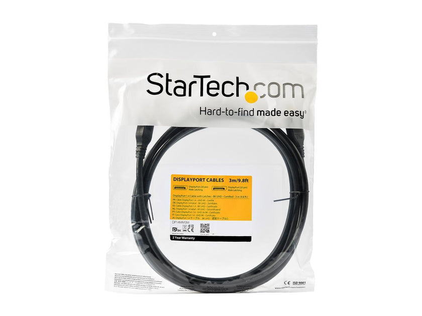 StarTech.com DP14MM3M DisplayPort 1.4 Cable - 9.8 ft / 3m - VESA Certified - 8K@60Hz - HBR3 - HDR - DP to DP Monitor Cable - 8K DisplayPort Cable