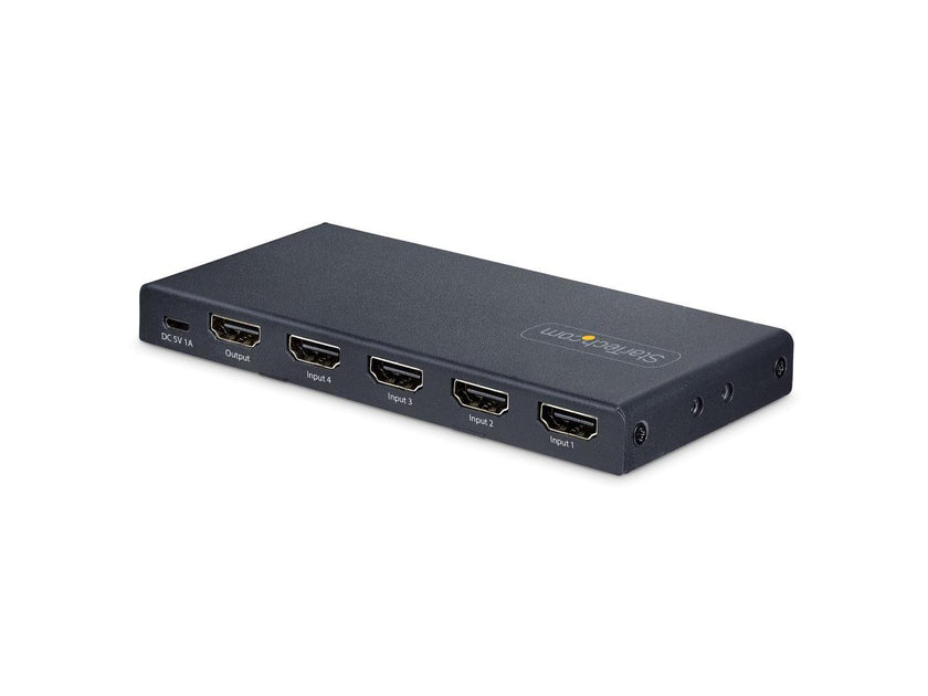 StarTech.com 4-Port 8K HDMI Switch - HDMI 2.1 Switcher 4K 120Hz HDR10+, 8K 60Hz UHD, HDMI Switch 4 In 1 Out - Auto/Manual Source Switching - Power Adapter and Remote Included (4PORT-8K-HDMI-SWITCH)