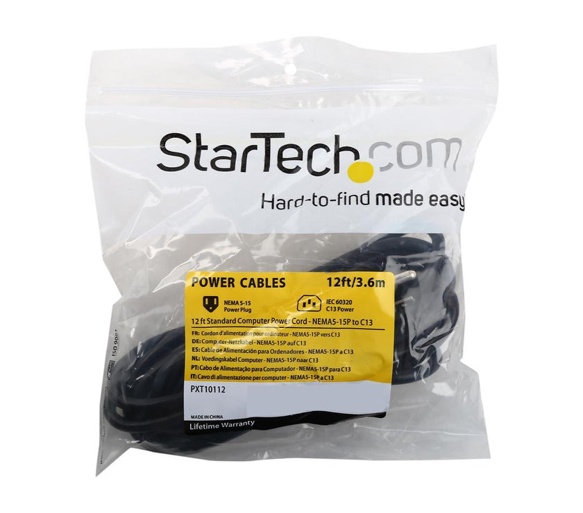 StarTech.com Model PXT10112 12 ft [3.7 m] Standard Computer Power Cord