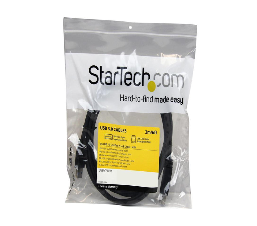 StarTech USB3CAB2M 6.56 ft 2m Certified SuperSpeed USB 3.0 A to B Cable M-M