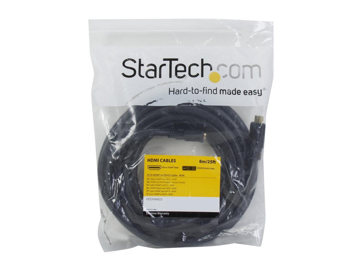 StarTech.com HDDVIMM25 Black Connector A: 1 - HDMI (19 pin) Male Connector B: 1 - DVI-D (19 pin) Male HDMI to DVI-D Cable Male to Male
