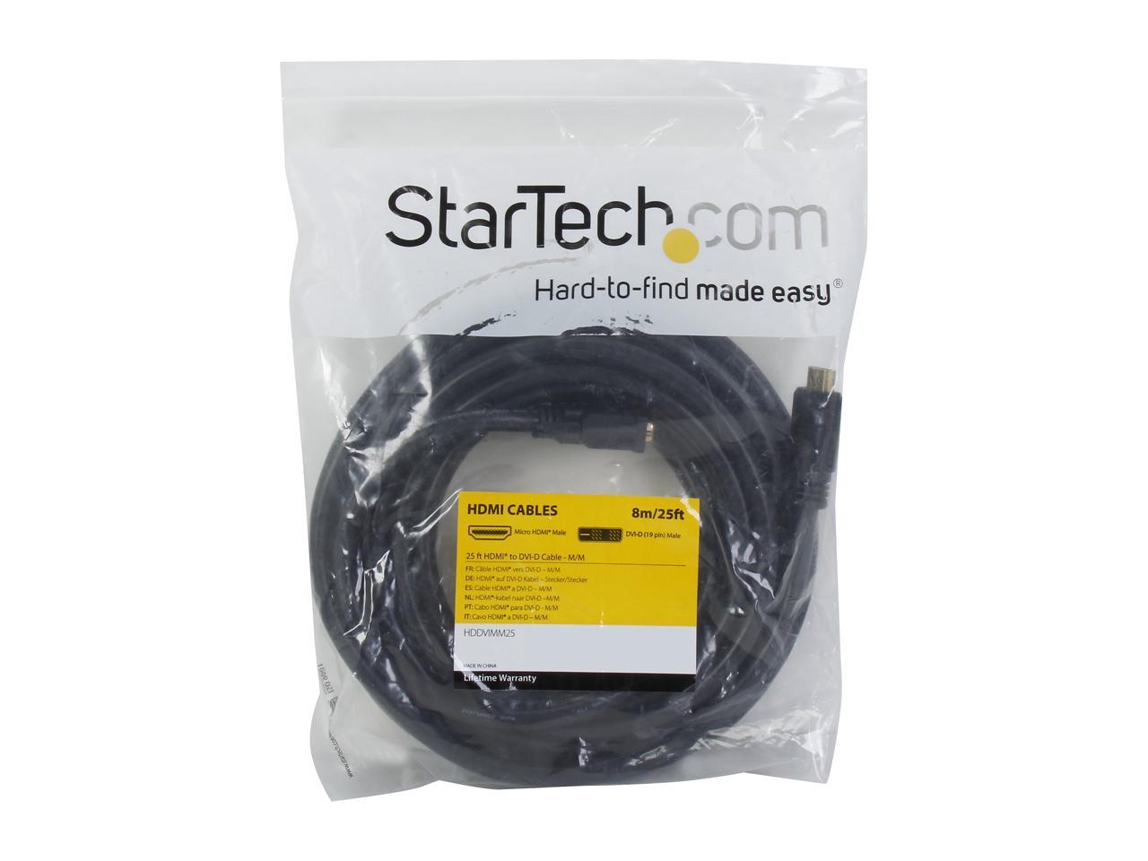 StarTech.com HDDVIMM25 Black Connector A: 1 - HDMI (19 pin) Male Connector B: 1 - DVI-D (19 pin) Male HDMI to DVI-D Cable Male to Male
