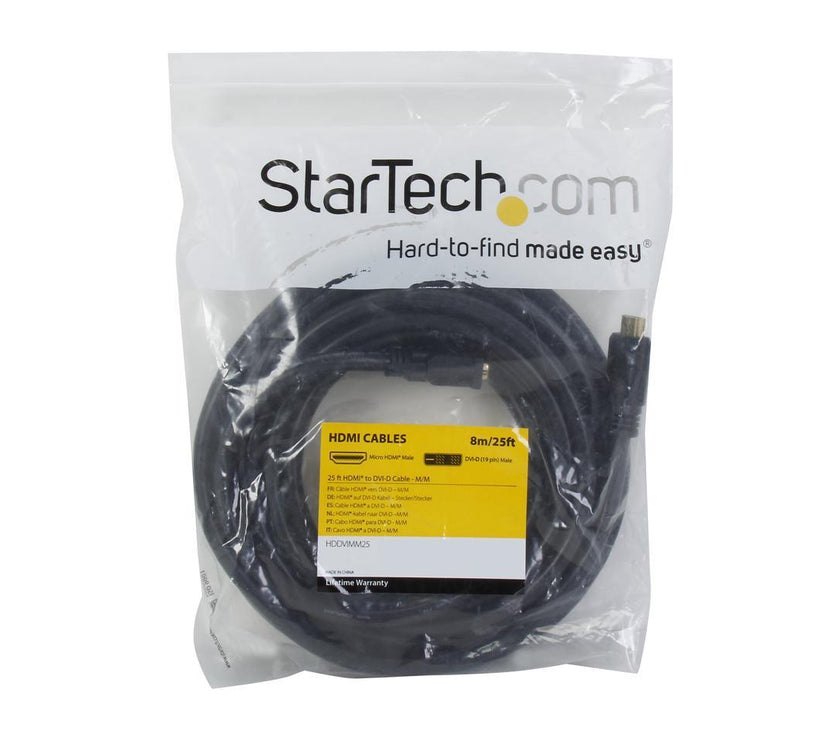StarTech.com HDDVIMM25 Black Connector A: 1 - HDMI (19 pin) Male Connector B: 1 - DVI-D (19 pin) Male HDMI to DVI-D Cable Male to Male