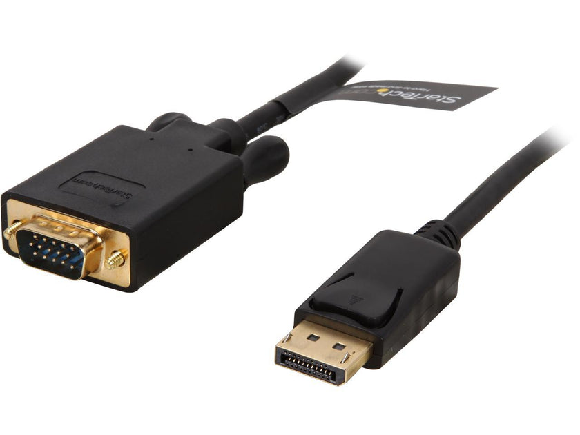 StarTech.com DP2VGAMM3B 3 ft. Black DisplayPort (20 pin) Latching to  VGA (15 pin; High Density D-Sub) Black DisplayPort to VGA Adapter Converter Cable - DP to VGA 1920 x 1200 Male to Male