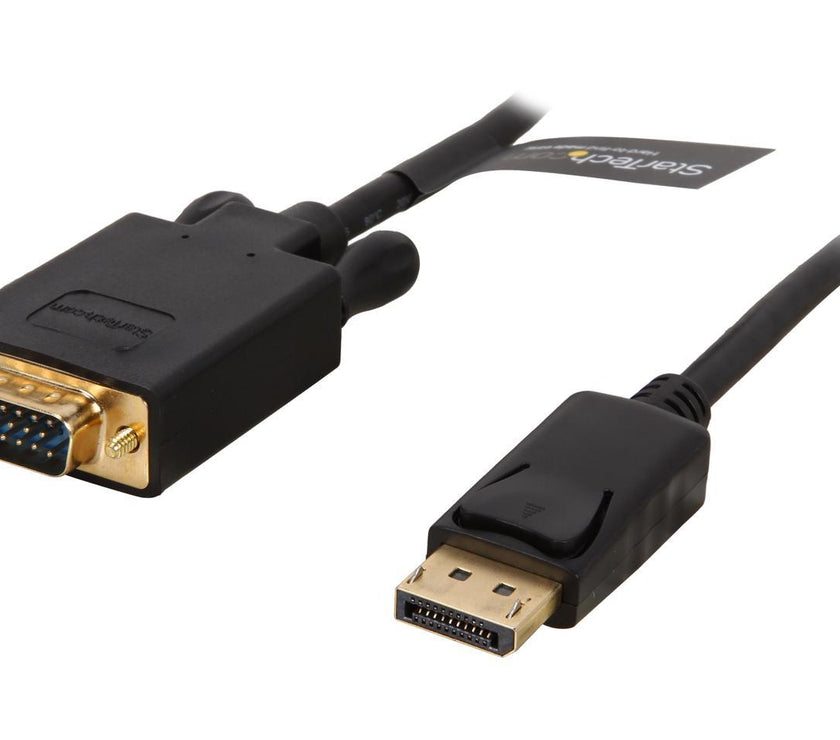 StarTech.com DP2VGAMM3B 3 ft. Black DisplayPort (20 pin) Latching to  VGA (15 pin; High Density D-Sub) Black DisplayPort to VGA Adapter Converter Cable - DP to VGA 1920 x 1200 Male to Male