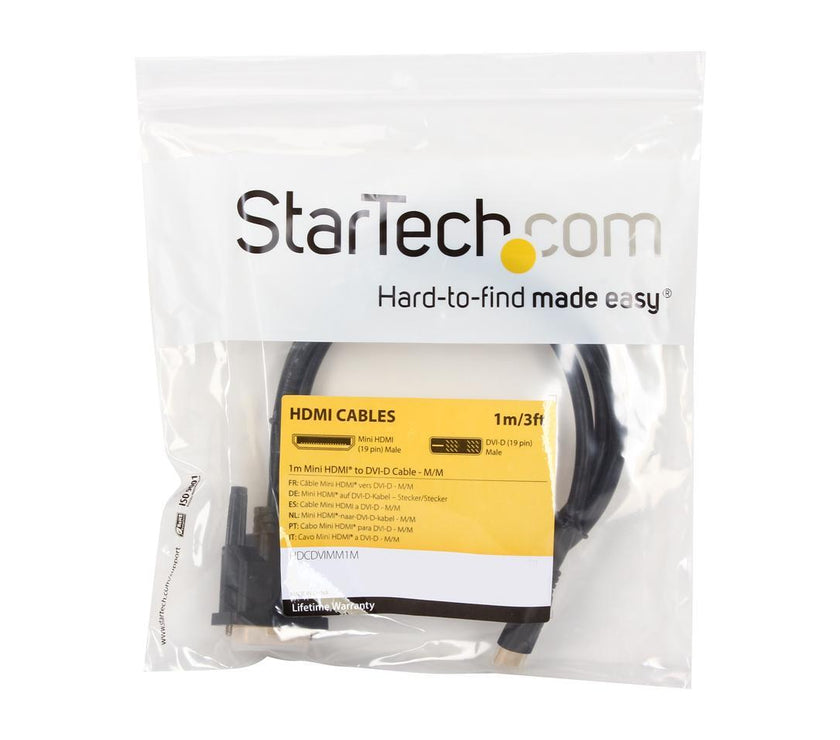 StarTech.com HDCDVIMM1M Black Mini HDMI (19 pin) to DVI-D (19 pin) Cable Male to Male