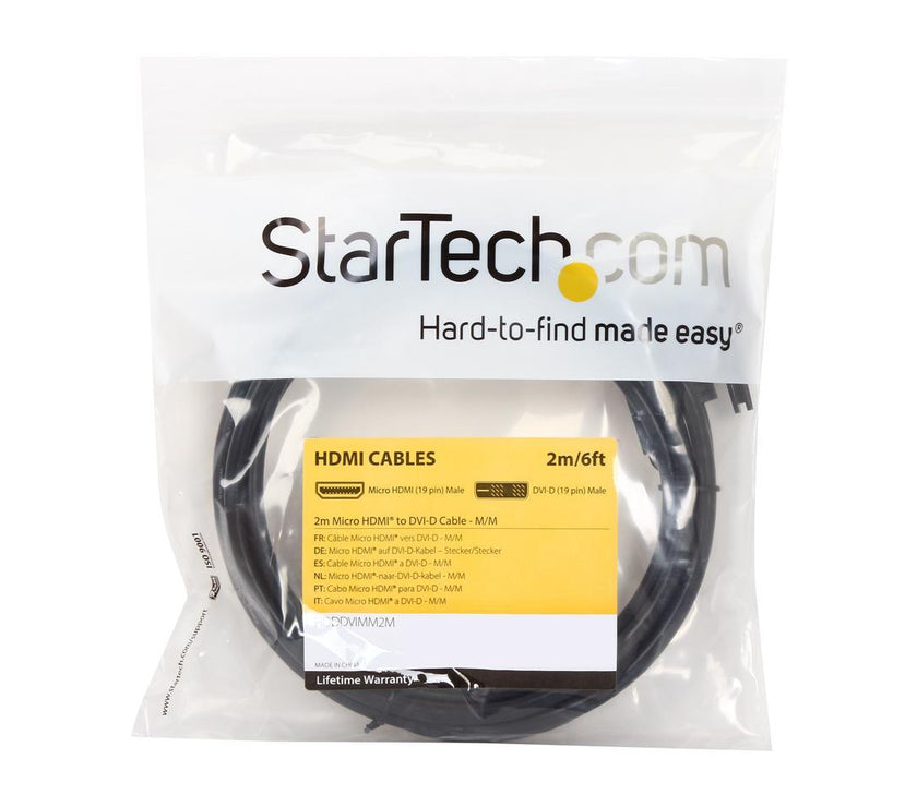 StarTech.com HDDDVIMM2M Black Micro HDMI (19 pin) Male to DVI-D (19 pin) Male to Male Cable