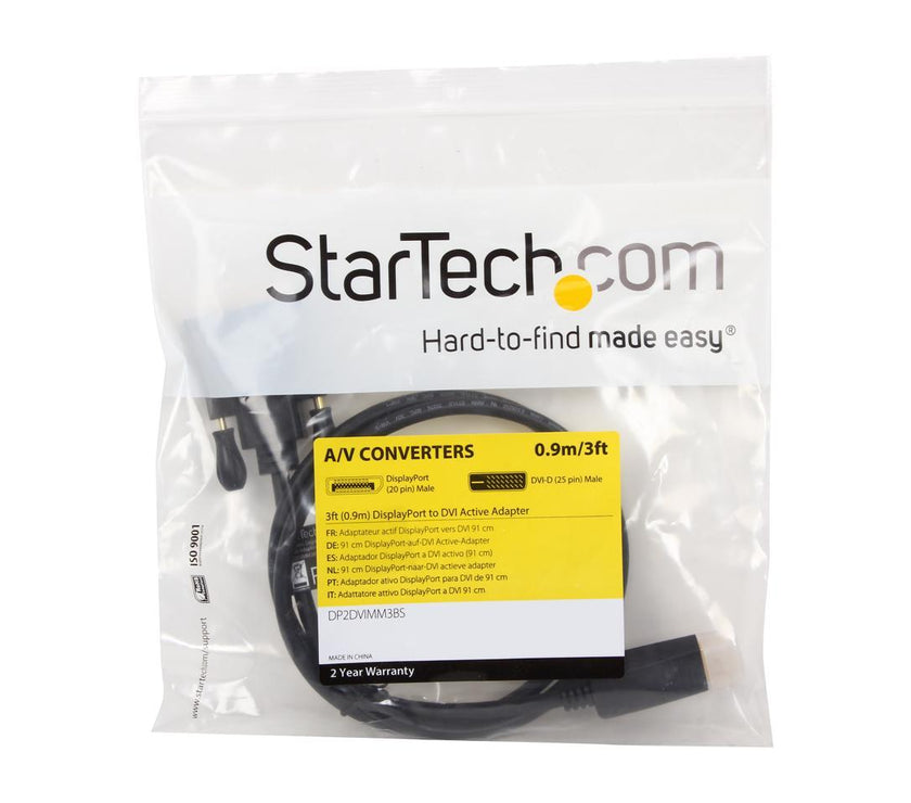 StarTech.com DP2DVIMM3BS 3 ft. Black Connector A: 1 - DisplayPort (20 pin) Male
Connector B: 1 - DVI-D (25 pin) Male DisplayPort to DVI Active Adapter Converter Cable