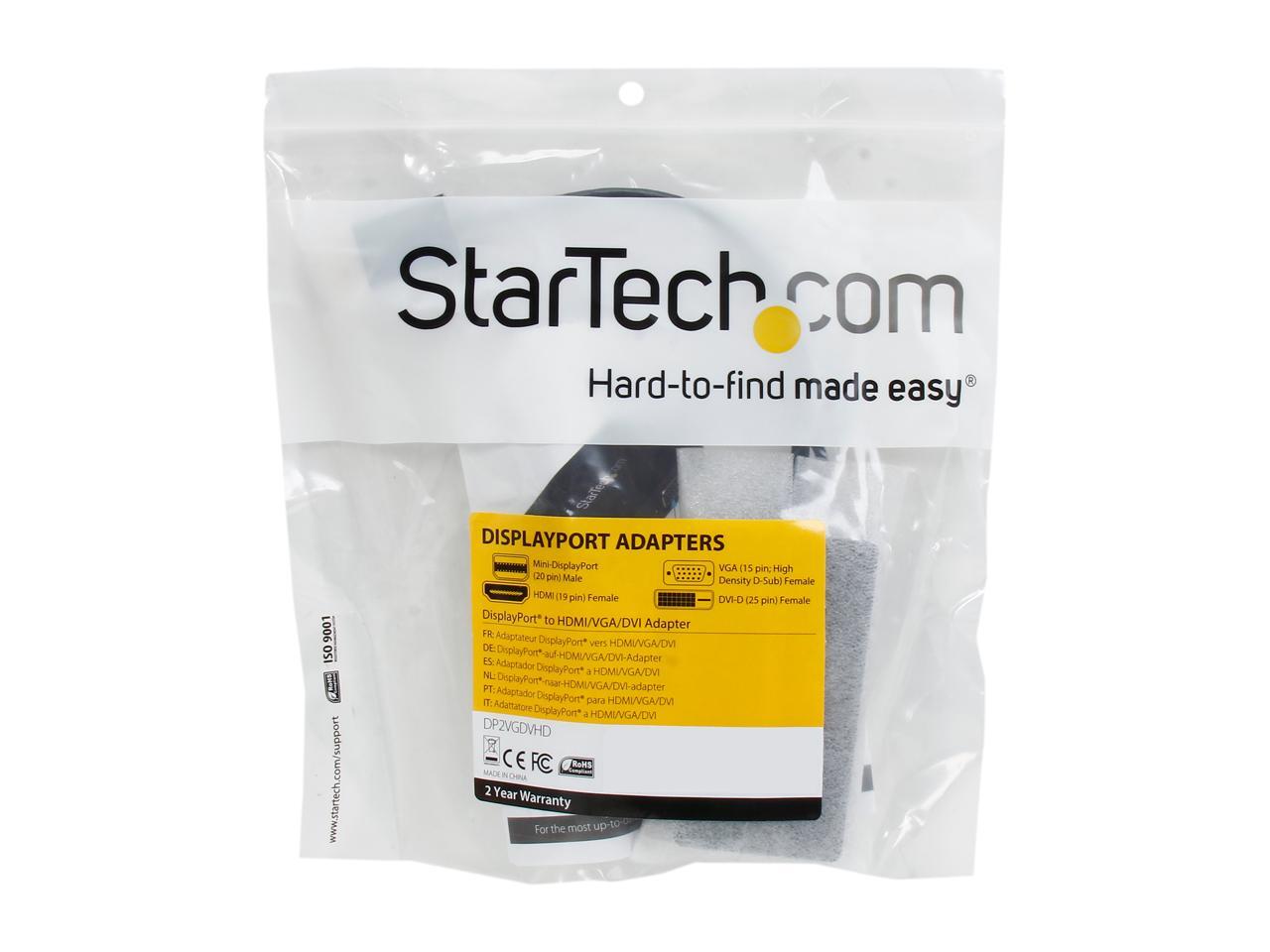 StarTech.com DP2VGDVHD DisplayPort to VGA / DVI / HDMI® Adapter – 3-in-1 DP Converter – Black