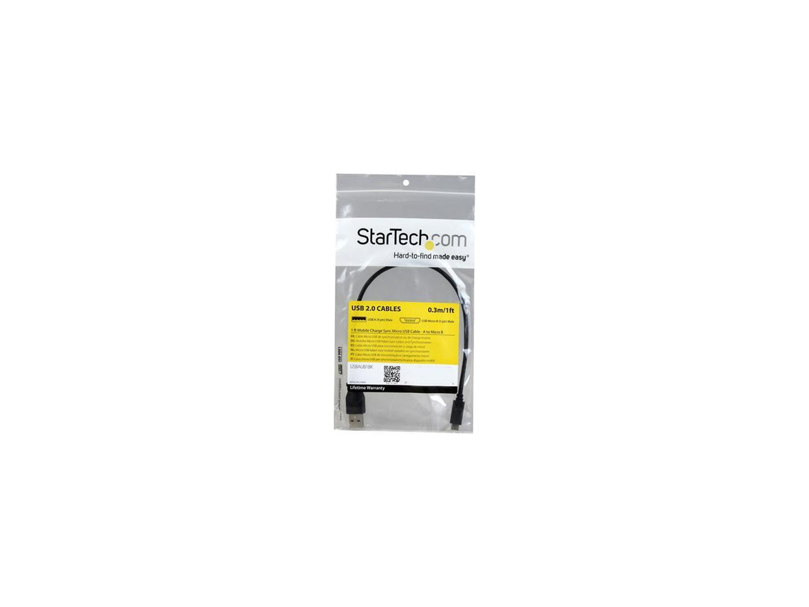 StarTech.com 1 ft Mobile Charge Sync USB to Slim Micro USB Cable for Smartphones and Tablets - A to Micro B