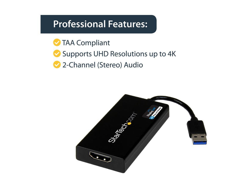 StarTech.com USB32HD4K USB 3.0 to HDMI Display Adapter 4K Ultra HD, DisplayLink Certified, Video Converter w/ External Graphics Card - Mac & Windows