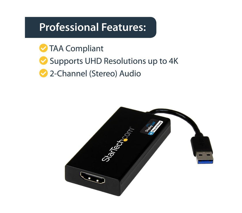 StarTech.com USB32HD4K USB 3.0 to HDMI Display Adapter 4K Ultra HD, DisplayLink Certified, Video Converter w/ External Graphics Card - Mac & Windows