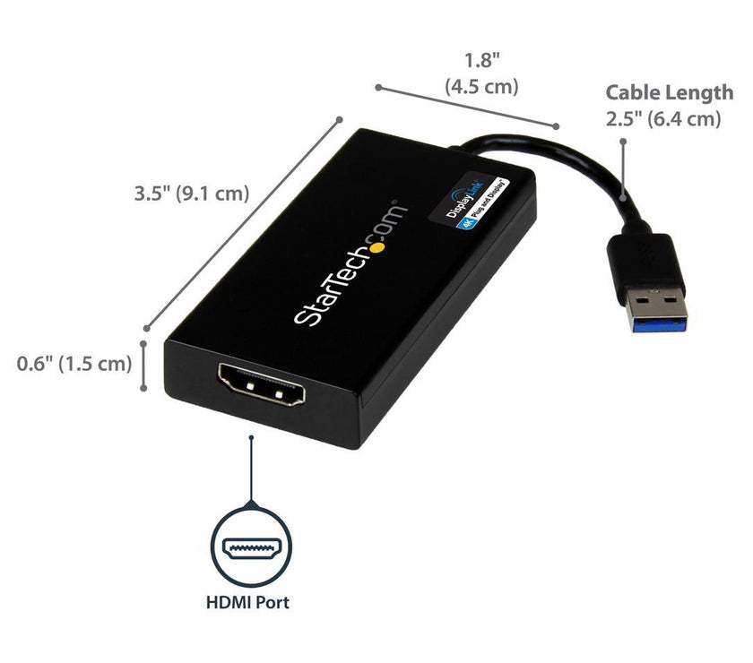 StarTech.com USB32HD4K USB 3.0 to HDMI Display Adapter 4K Ultra HD, DisplayLink Certified, Video Converter w/ External Graphics Card - Mac & Windows