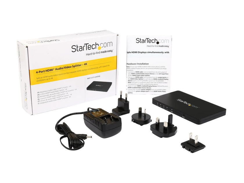 StarTech.com ST124HD4K 4K HDMI 4-Port Video Splitter - 1 x 4 HDMI Splitter w/ Solid Aluminum Housing - 4K 30 Hz