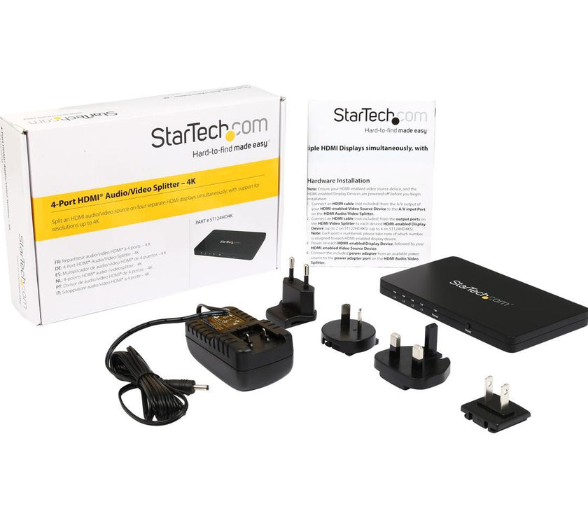 StarTech.com ST124HD4K 4K HDMI 4-Port Video Splitter - 1 x 4 HDMI Splitter w/ Solid Aluminum Housing - 4K 30 Hz