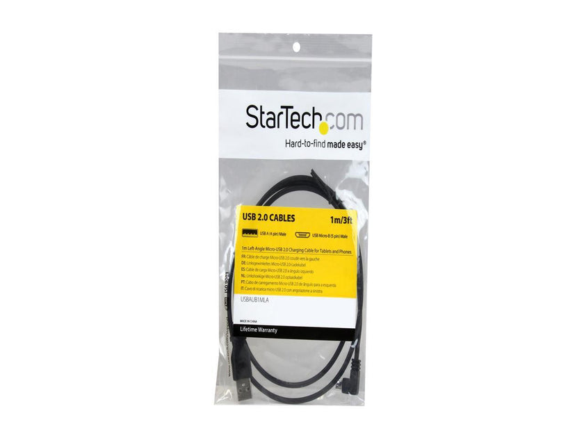 StarTech.com 1m 3 ft Left Angle Micro-USB Charge-and-Sync Cable M/M - USB 2.0 A to Micro-USB - 28/24 AWG