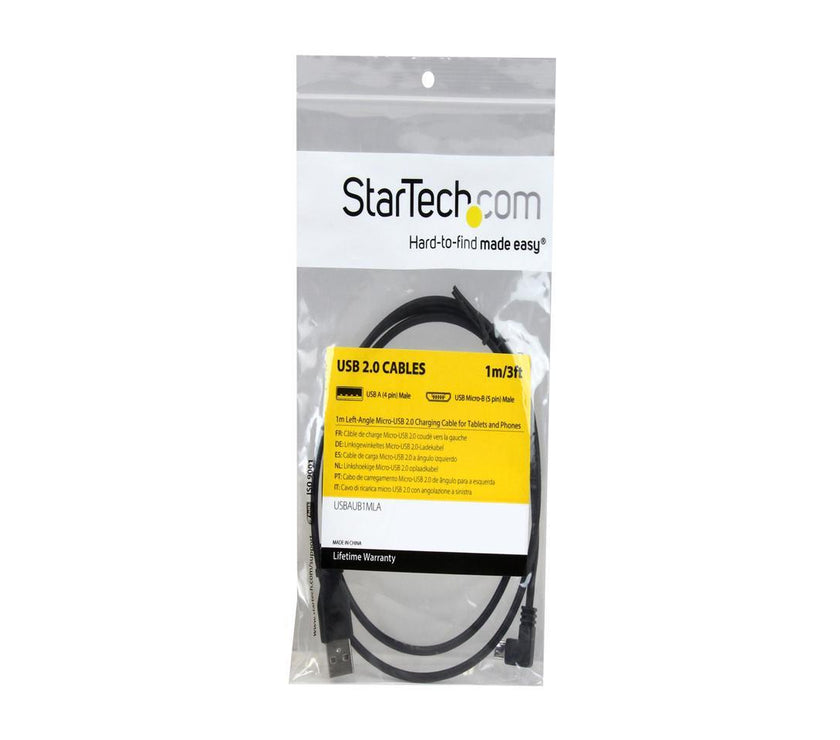 StarTech.com 1m 3 ft Left Angle Micro-USB Charge-and-Sync Cable M/M - USB 2.0 A to Micro-USB - 28/24 AWG