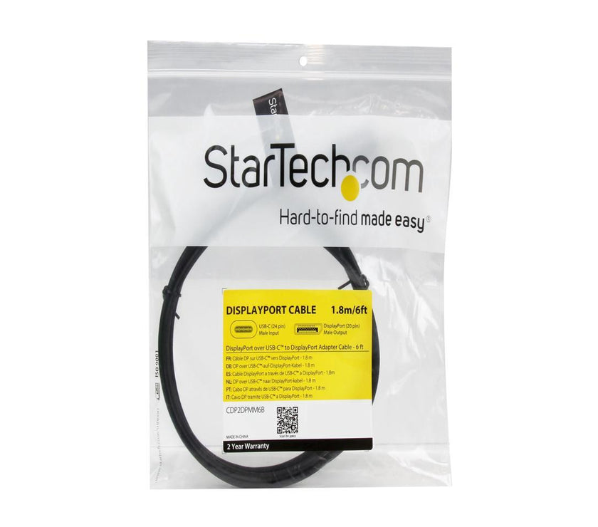 StarTech.com CDP2DPMM6B Black USB-C to DisplayPort Adapter Cable - 4K at 60 Hz