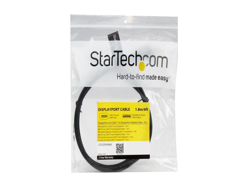 StarTech.com CDP2DPMM6B Black USB-C to DisplayPort Adapter Cable - 4K at 60 Hz