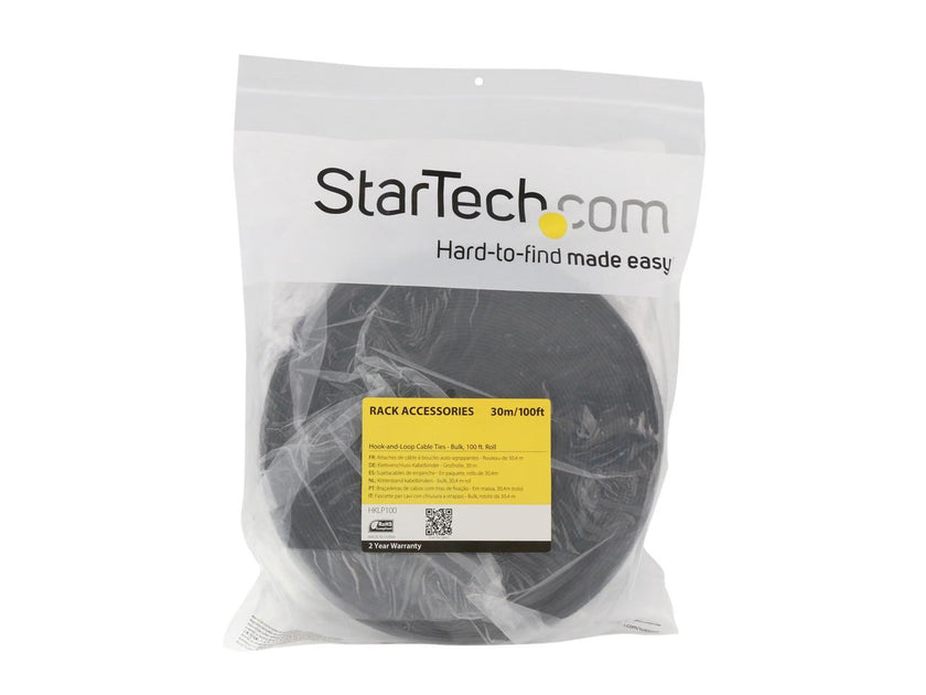 StarTech HKLP100 Hook-and-Loop Cable Management Tie - 100 ft. Bulk Roll - Black - Cut-to-Size Cable Wrap / Straps