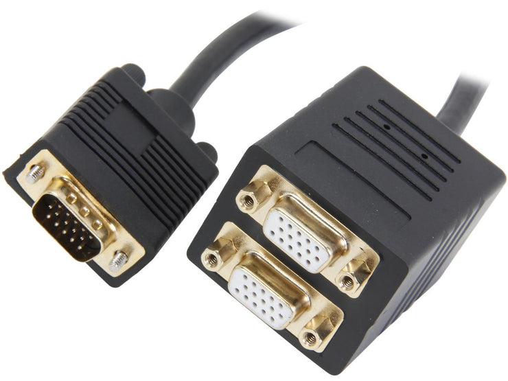 Coboc EA-VGASPL-MFF-1-BK 1 ft. Black 30AWG SVGA/VGA HD15 Male to 2 x Female Splitter Cable