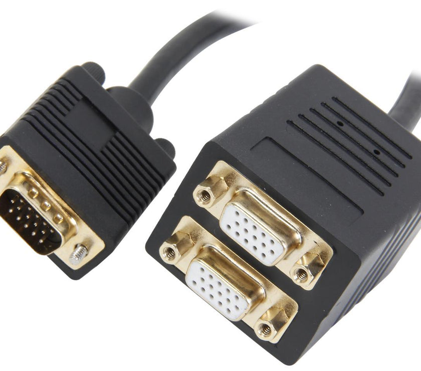 Coboc EA-VGASPL-MFF-1-BK 1 ft. Black 30AWG SVGA/VGA HD15 Male to 2 x Female Splitter Cable