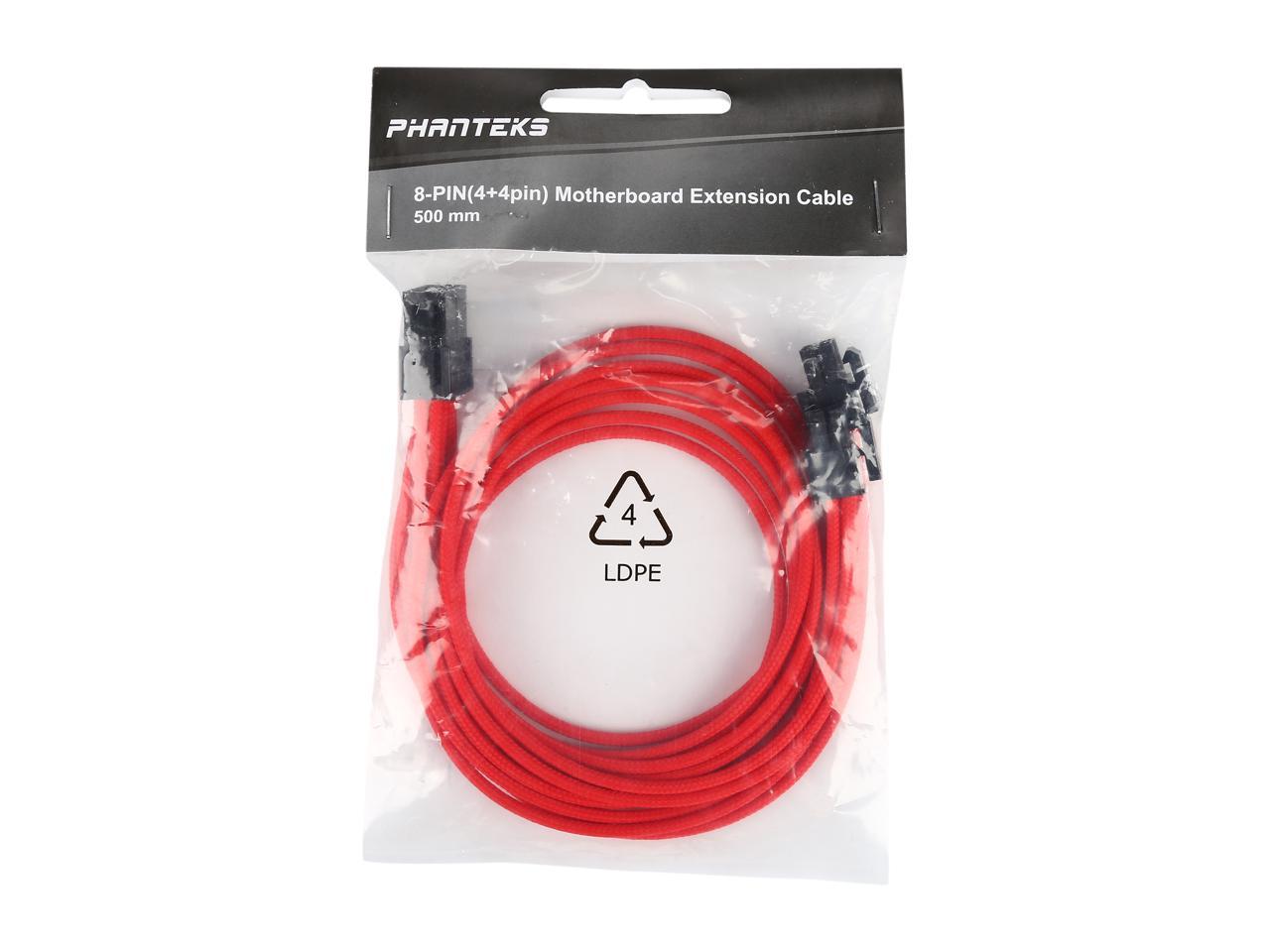 Phanteks PH-CB8P_RD 1.64 ft. (0.50m) 8 to 8 (4+4 )Pin M/B Premium Sleeved Extension cable