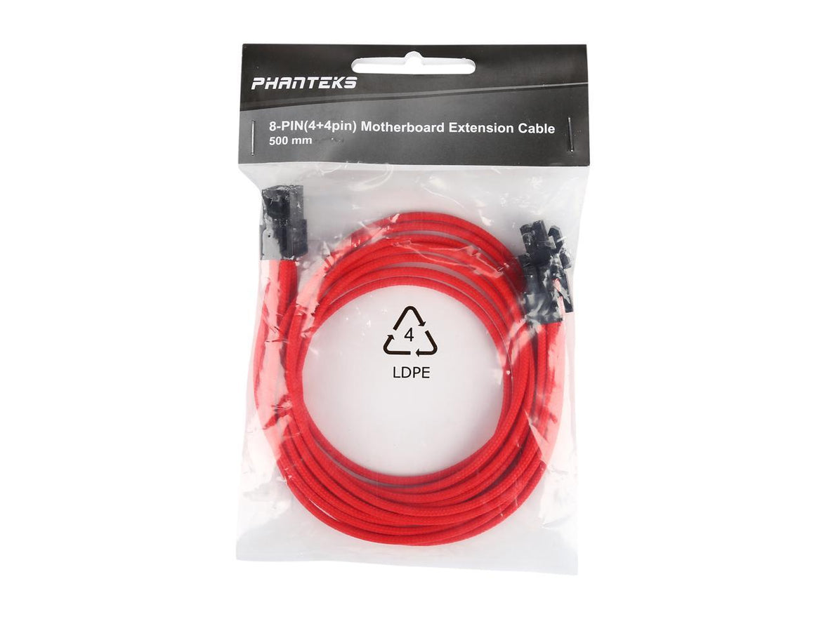 Phanteks PH-CB8P_RD 1.64 ft. (0.50m) 8 to 8 (4+4 )Pin M/B Premium Sleeved Extension cable