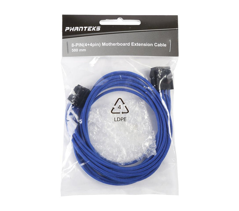 Phanteks PH-CB8P_BL 1.64 ft. (0.50m) 8 to 8 (4+4 )Pin M/B Extension Cable 500mm Length, Blue