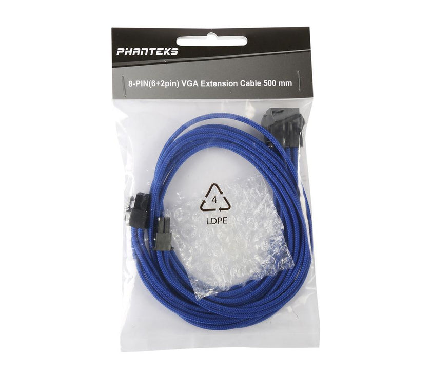 Phanteks PH-CB8V_BL 8 to 8 (6+2) Pin VGA Extension cable 500mm Length, Blue