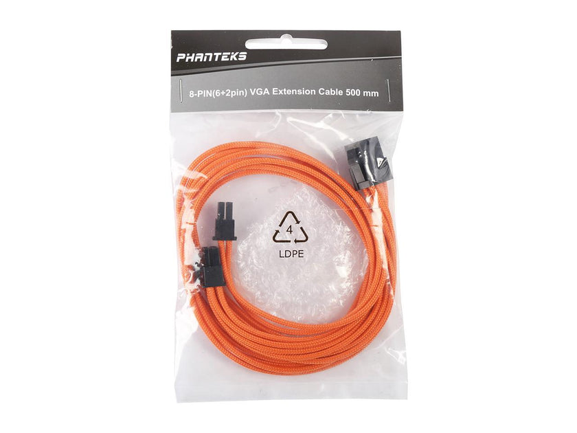 Phanteks PH-CB8V_OR 1.64 ft. (0.50m) 8 to 8 (6+2) Pin VGA Extension cable 500mm Length, Orange